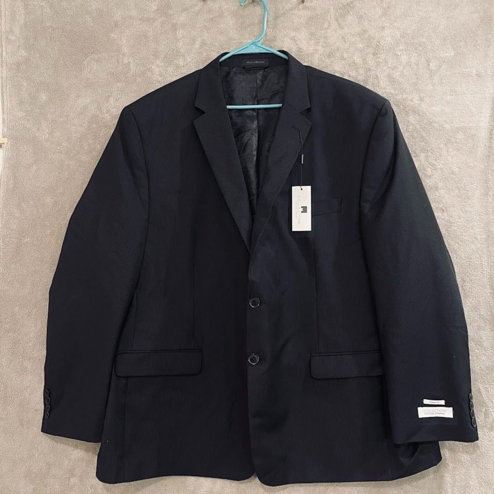 NWT Collection By Michael Strahan Classic Fit 54R Black Pinstripe Blazer WOOL BL